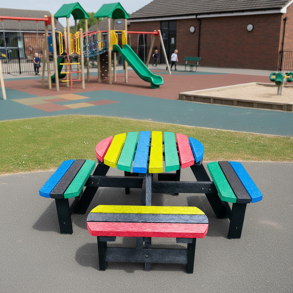 Multi-Coloured Junior Recycled Plastic Round Picnic Table
