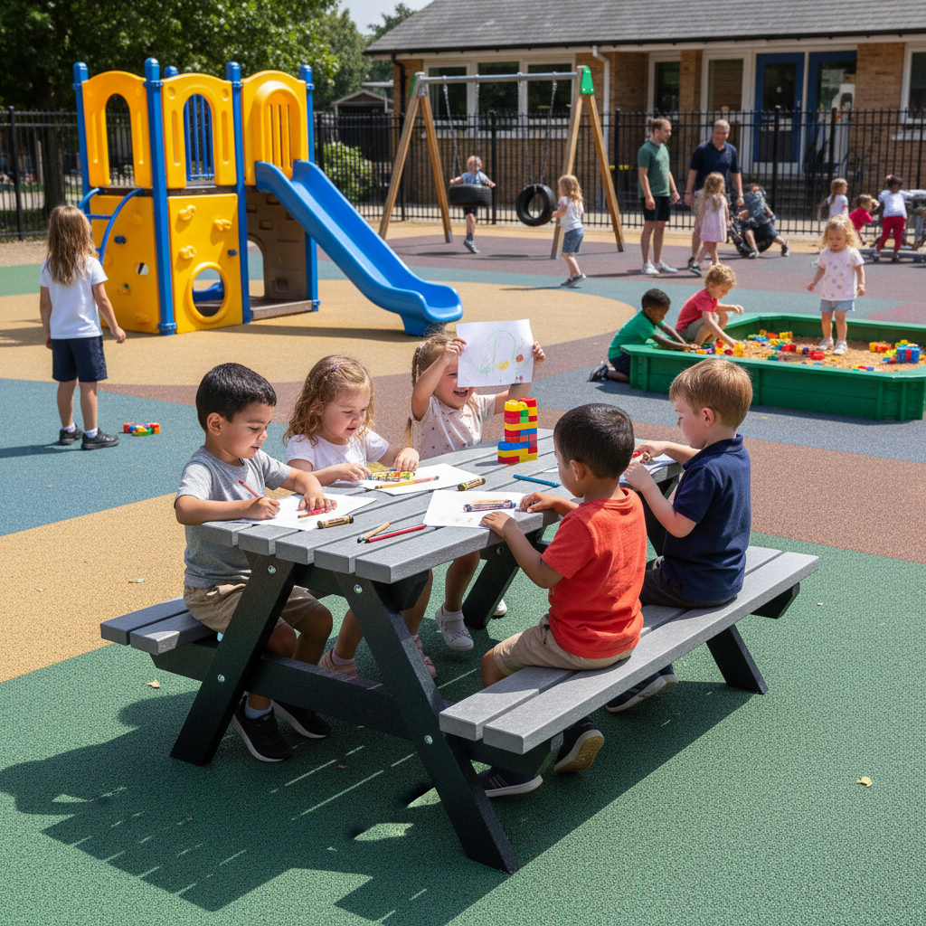 Junior Recycled Plastic Rectangle Picnic Table - Black Framework